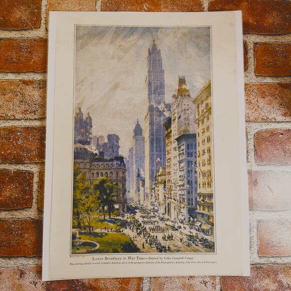 1918 Lower Broadway in Wartime Colin Campbell Cooper Antique Magazine Page Print - Picture 1 of 12